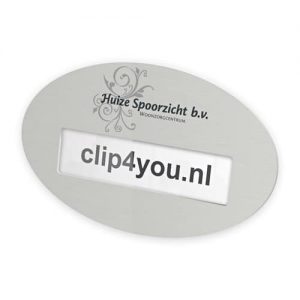 ovalen aluminium naambadge met magneet